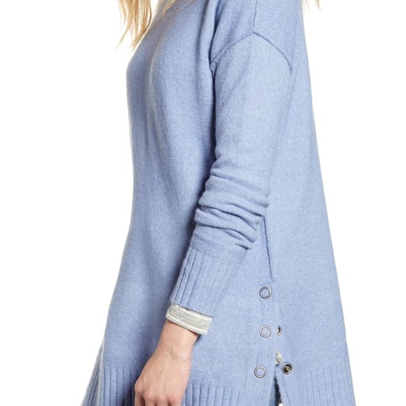 Caslon Sweaters - Caslon Side Snap Tunic Sweater Blue Country